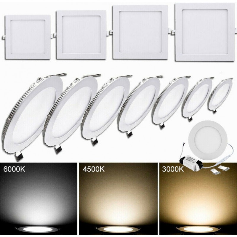 2,95 € Free Shipping | Recessed lighting 3W 3000K Warm light. Round Shape Ø 8 cm. Downlight LED projector + Driver included. Slimline Extra-flat LED Panel Kitchen, bathroom and office. Aluminum. White Color