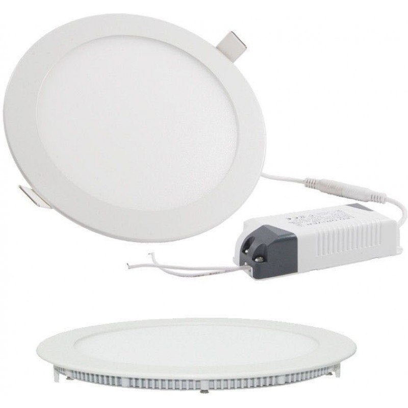 5,95 € Free Shipping | Recessed lighting 15W 4500K Neutral light. Round Shape Ø 19 cm. Downlight LED projector + Driver included. Slimline Extra-flat LED Panel Kitchen, bathroom and office. Aluminum. White Color