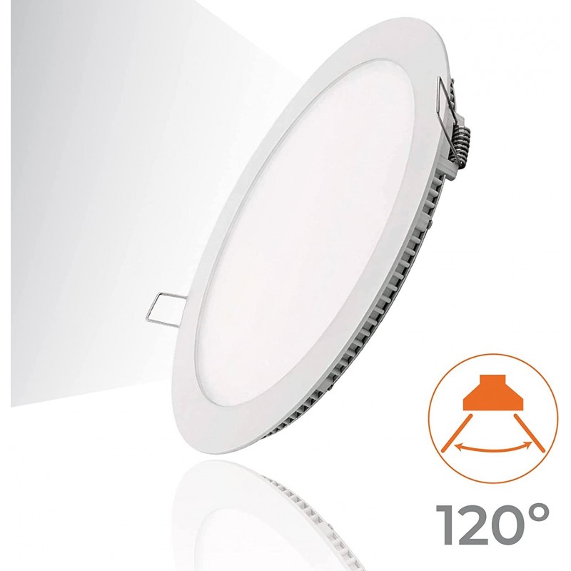 6,95 € Free Shipping | Recessed lighting 15W 2700K Very warm light. Round Shape Ø 19 cm. Downlight LED projector + Driver included. Slimline Extra-flat LED Panel Kitchen, bathroom and office. Aluminum. White Color