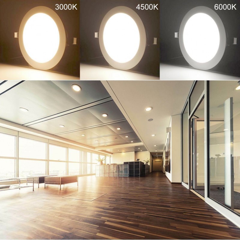 6,95 € Free Shipping | Recessed lighting 18W 6000K Cold light. Round Shape Ø 22 cm. Downlight LED projector + Driver included. Slimline Extra-flat LED Panel Kitchen, bathroom and office. Aluminum. White Color