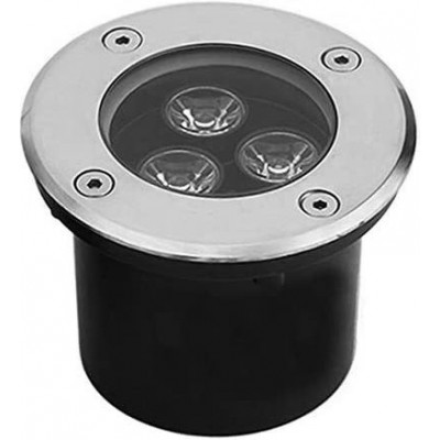 Farol luminoso 3W 3000K Luz quente. Ø 10 cm. Spot embutido no chão. À prova d'água. 3 LEDs integrados Aço inoxidável. Cor aço inoxidável