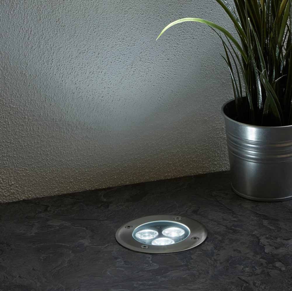 17,95 € Spedizione Gratuita | Faro luminoso 3W 3000K Luce calda. Ø 10 cm. Faretto da incasso a pavimento. Impermeabile. 3 LED integrati Acciaio inossidabile. Colore acciaio inossidabile