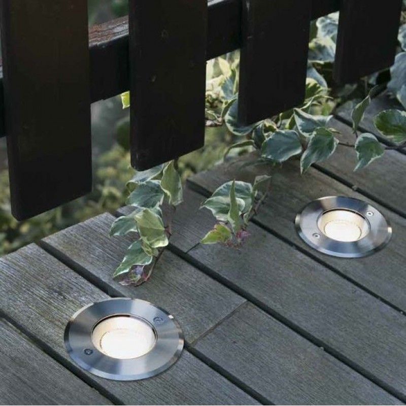 19,95 € Free Shipping | In-Ground lighting 3W 3000K Warm light. Round Shape Ø 10 cm. Recessed floor spotlight. Waterproof. 3 integrated LEDs Terrace and garden. Stainless steel. Stainless steel Color