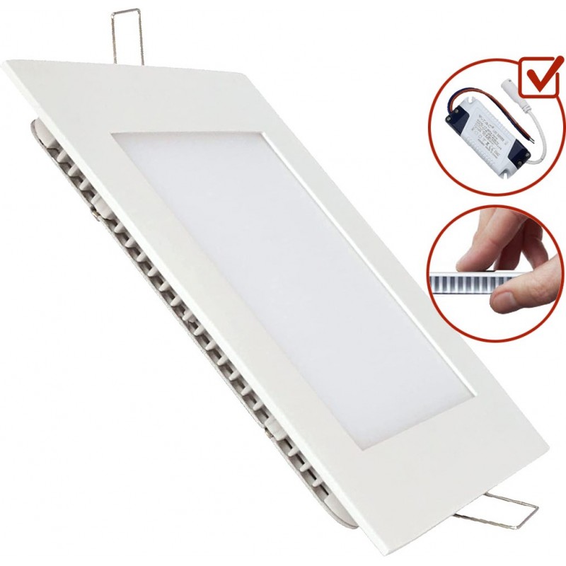 2,95 € Envío gratis | Iluminación empotrable 3W 4500K Luz neutra. 9×9 cm. Proyector Downlight LED + Driver controlador incluido. Panel LED Extraplano Slimline Aluminio. Color blanco