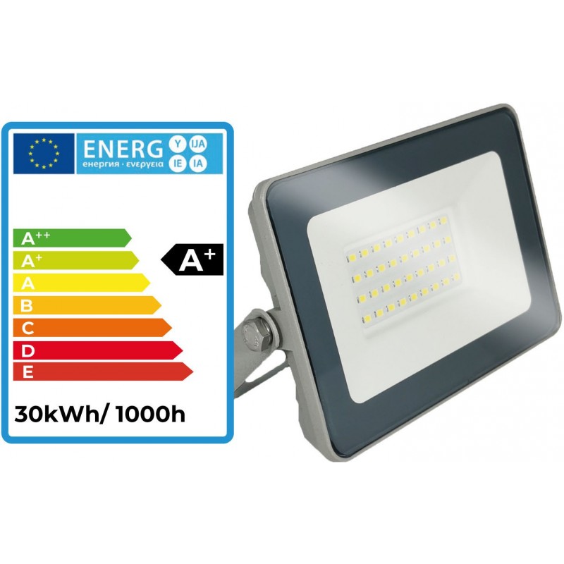 7,95 € Free Shipping | Flood and spotlight 30W 4500K Neutral light. Rectangular Shape 23×15 cm. PROLINE High brightness. EPISTAR 5730 SMD LED Chip Terrace and garden. Aluminum and tempered glass. Gray Color