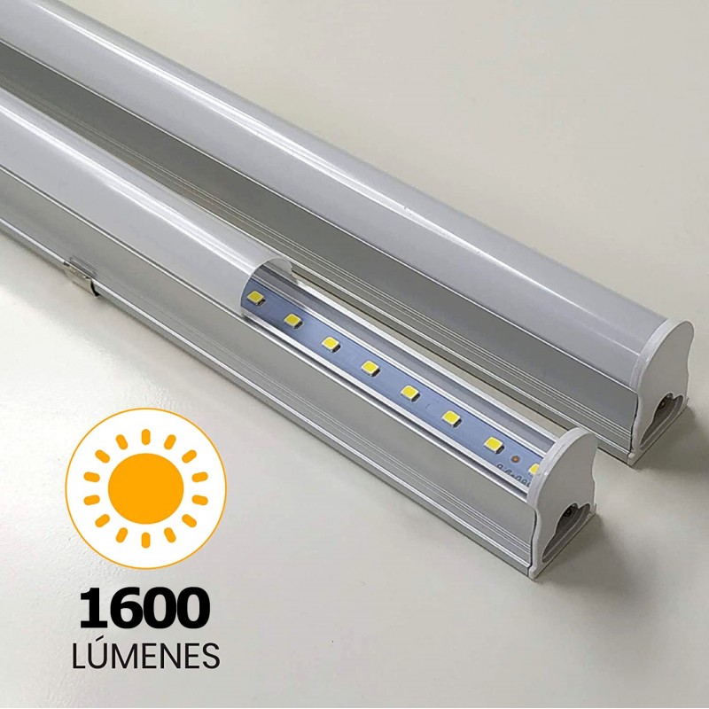 19,95 € Free Shipping | LED tube 20W T5 LED 3000K Warm light. Ø 2 cm. LED tube kit + bracket + installation accessories. Integrated Driver Kitchen, warehouse and hall. Aluminum and Polycarbonate. White and silver Color