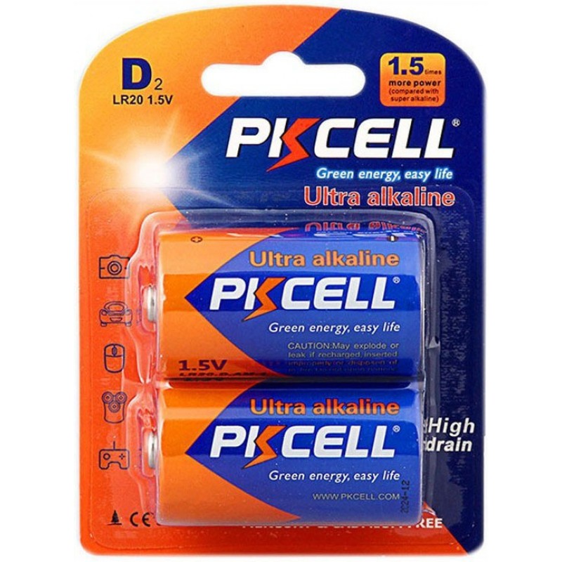 4,95 € Envio grátis | Caixa de 2 unidades Baterias PKCell PK2076 D (LR20) 1.5V Bateria ultra alcalina. Entregue em Blister × 2 unidades