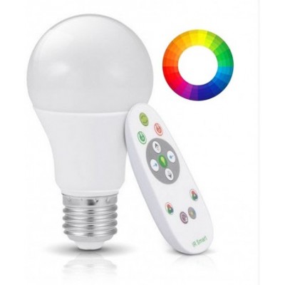 Ampoule LED 7W E27 LED RGBW A60 Ø 6 cm. RGB Bluetooth. Contrôle via l'application mobile iOS/Android et la télécommande Aluminium et Polycarbonate