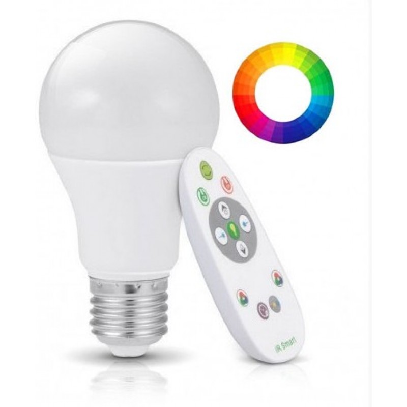 15,95 € Free Shipping | LED light bulb 7W E27 LED RGBW A60 Ø 6 cm. RGB Bluetooth. Control via iOS/Android mobile app and remote control Aluminum and Polycarbonate