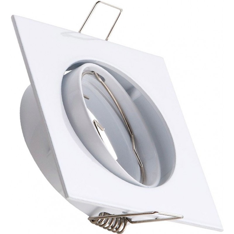 1,95 € Free Shipping | Recessed lighting Square Shape 8×8 cm. Recessed, adjustable and tiltable Ring for halogen or LED bulb Kitchen, lobby and bathroom. Aluminum. White Color