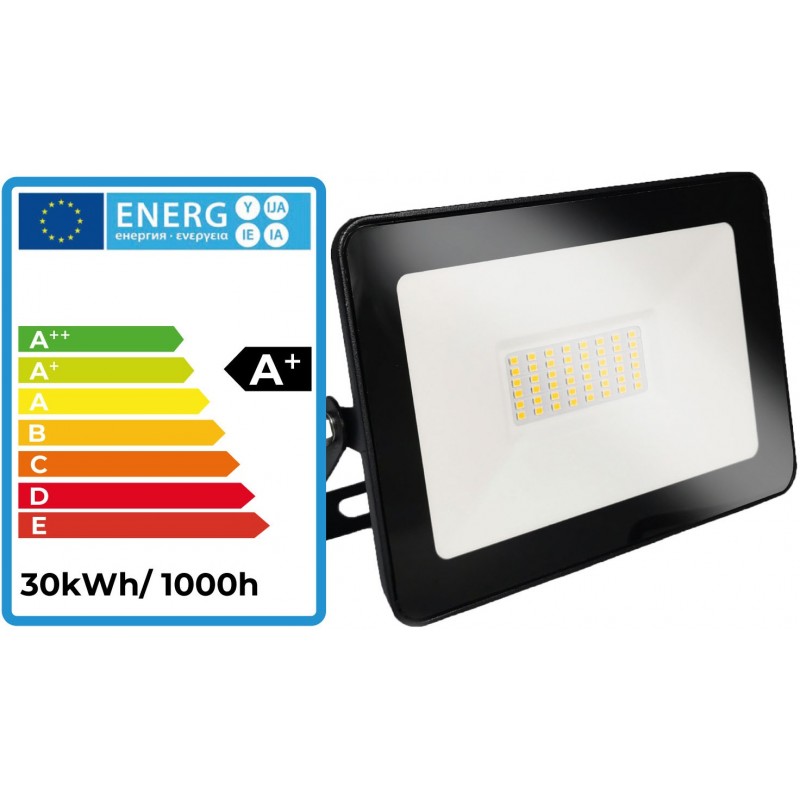 7,95 € Free Shipping | Flood and spotlight 30W 6000K Cold light. Rectangular Shape 17×14 cm. EPISTAR LED SMD IPAD Chip. High brightness. Extra flat Terrace and garden. Cast aluminum and tempered glass. Black Color