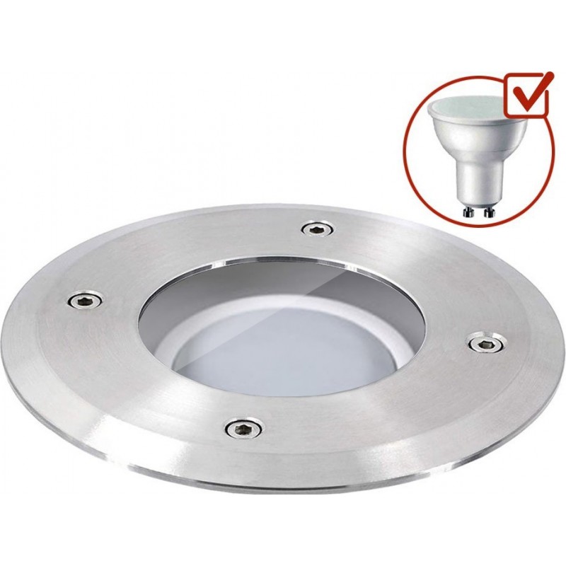 11,95 € Free Shipping | Luminous beacon 7W 6000K Cold light. Round Shape Ø 11 cm. Recessed floor spotlight + LED bulb Terrace and garden. 304 stainless steel. Stainless steel Color