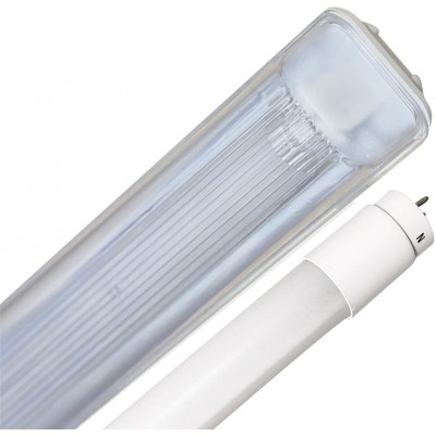 31,95 € Free Shipping | LED tube 23W T8 LED 6000K Cold light. 150 cm. Kit 1 × LED tube + IP95 waterproof housing Warehouse, garage and public space. Polycarbonate. White Color