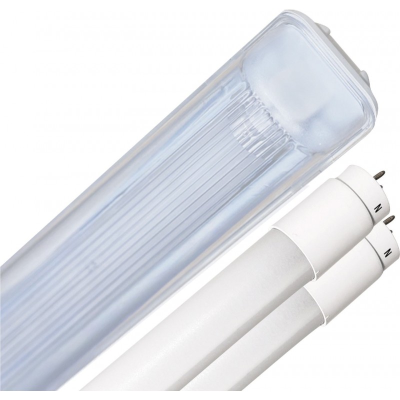 24,95 € Free Shipping | LED tube 18W T8 LED 6000K Cold light. 120 cm. Kit 2 × LED tubes + IP95 waterproof housing Warehouse, garage and public space. Polycarbonate. White Color