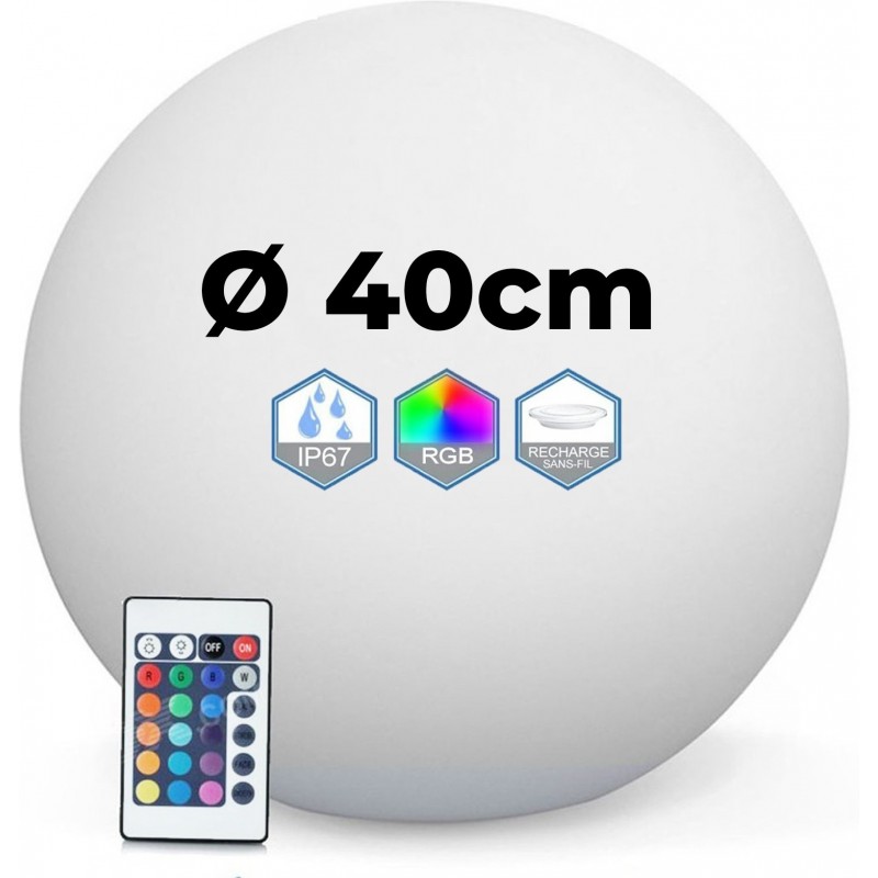 57,95 € Envío gratis | Mobiliario con iluminación LED RGBW Ø 40 cm. Bola de luz LED multicolor RGB inalámbrica. Control remoto. Recargable. 12 LED integrados Polietileno