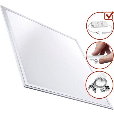 Caja de 6 unidades Panel LED 40W LED 6000K Luz fría. 60×60 cm. Kit completo. Panel LED Extraplano Slimline + Driver + Cables de suspensión Pmma y aluminio lacado. Color blanco