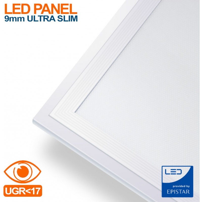 138,95 € Free Shipping | 6 units box LED panel 40W LED 6000K Cold light. Square Shape 60×60 cm. Full kit. Slimline Extra-flat LED Panel + Driver + Suspension Cables Office, work zone and warehouse. Pmma and lacquered aluminum. White Color