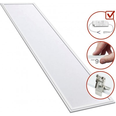 211,95 € Envio grátis | Caixa de 6 unidades Painel de LED 40W LED 4000K Luz neutra. 120×30 cm. Kit completo. Painel LED extra-plano Slimline + Driver + clipes de fixação embutidos Pmma e alumínio lacado. Cor branco