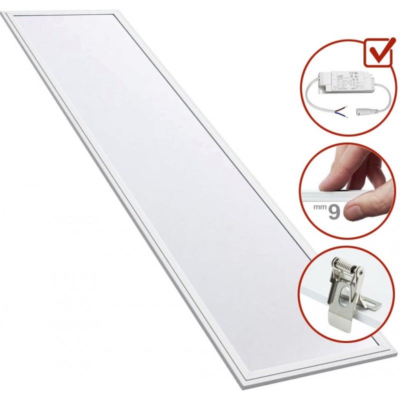 211,95 € Envío gratis | Caja de 6 unidades Panel LED 40W LED 4000K Luz neutra. 120×30 cm. Kit completo. Panel LED Extraplano Slimline + Driver + Clips de fijación empotrable Pmma y aluminio lacado. Color blanco