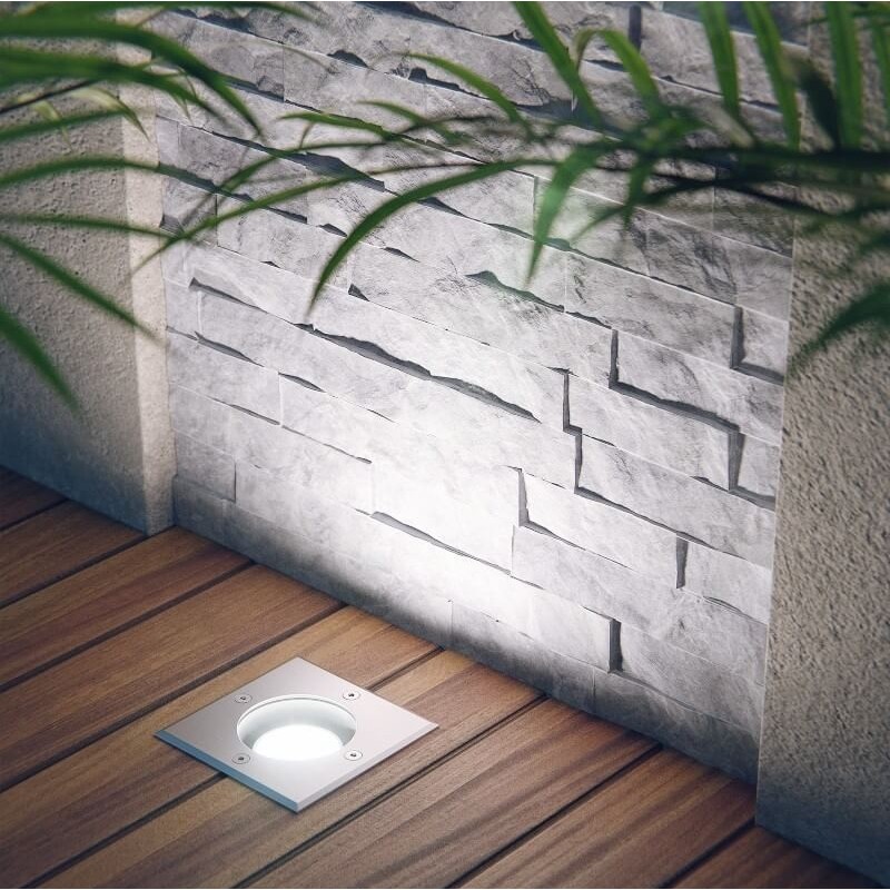 12,95 € Free Shipping | Luminous beacon 5W 2700K Very warm light. Square Shape 14×10 cm. Recessed floor spotlight + LED bulb Terrace and garden. 304 stainless steel. Stainless steel Color