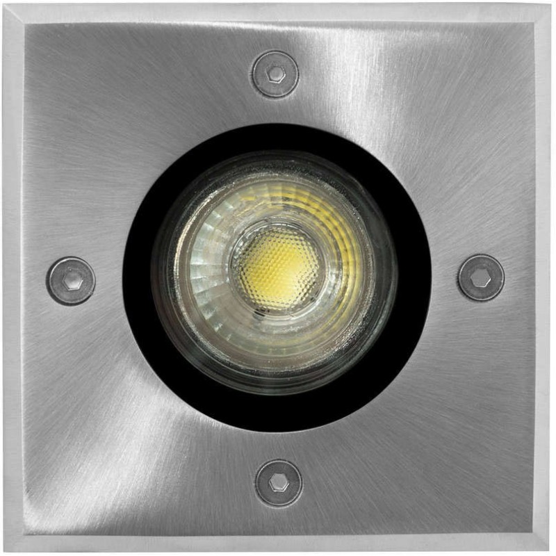12,95 € Free Shipping | Luminous beacon 5W 6000K Cold light. Square Shape 14×10 cm. Recessed floor spotlight + LED bulb Terrace and garden. 304 stainless steel. Stainless steel Color