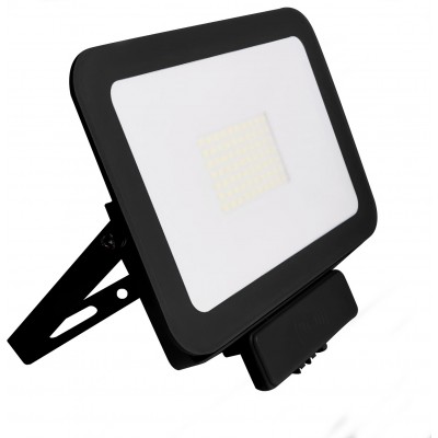 Flood and spotlight 30W 3000K Warm light. Rectangular Shape 20×14 cm. Compact. Extra-flat. Motion Detector Terrace and garden. Cast aluminum and tempered glass. Black Color