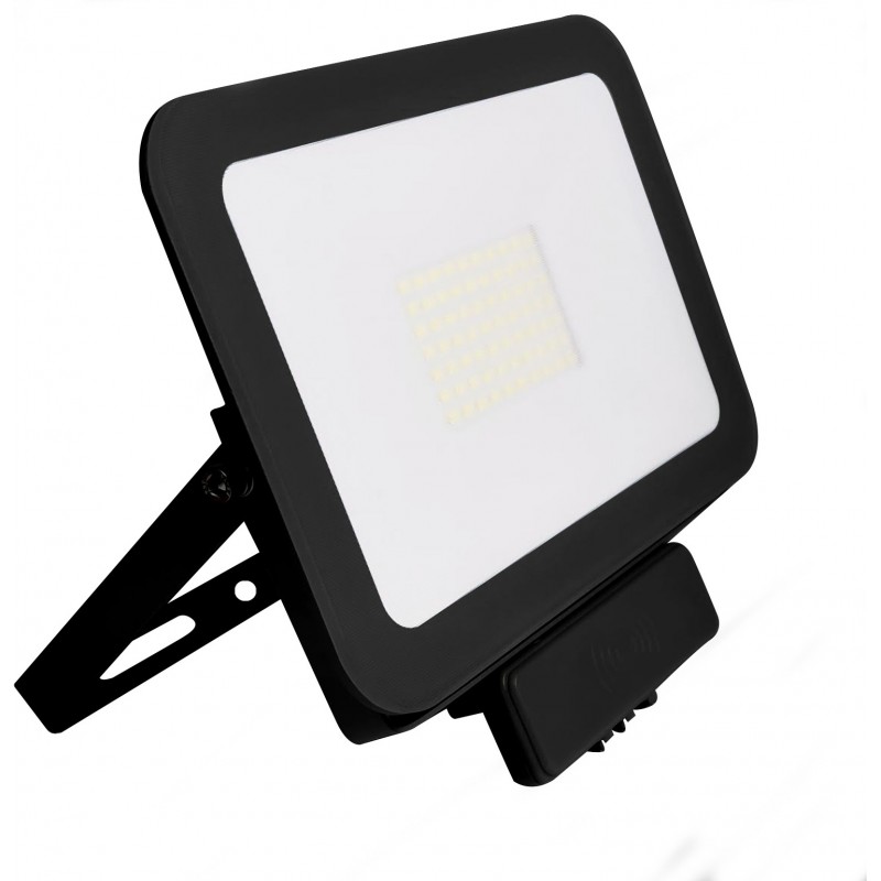 25,95 € Free Shipping | Flood and spotlight 50W 4500K Neutral light. Rectangular Shape 24×17 cm. Compact. Extra-flat. Motion Detector Terrace, garden and facilities. Cast aluminum and tempered glass. Black Color