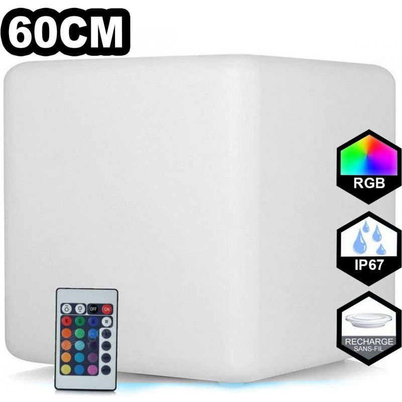 89,95 € 送料無料 | 照明付き家具 LED RGBW キュービック 形状 60×60 cm. ワイヤレスRGBLEDライトキューブ。リモコン。充電式。 24個のLED テラス, 庭園 そして 施設. ポリエチレン