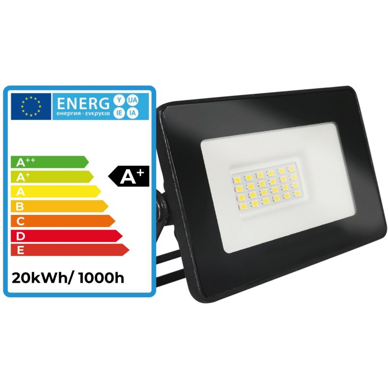 4,95 € Free Shipping | Flood and spotlight 20W 2700K Very warm light. Rectangular Shape 12×8 cm. EPISTAR LED SMD IPAD Chip. High brightness. Extra flat Terrace and garden. Cast aluminum and tempered glass. Black Color