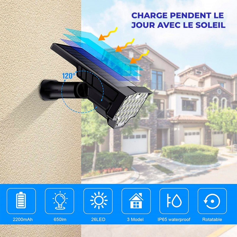 15,95 € Free Shipping | Flood and spotlight NB2069 6500K Cold light. 25×15 cm. Solar recharge. Twilight detector and light sensor. 26 LEDs Terrace and garden. Abs and polycarbonate. Black Color