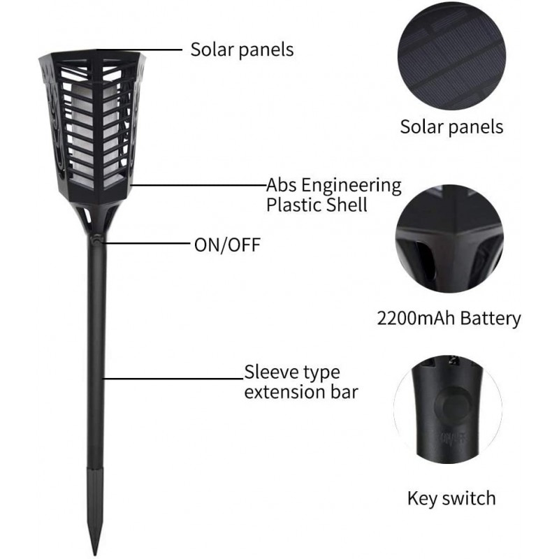 14,95 € Free Shipping | Luminous beacon NB2070 2000K Very warm light. LED torch. Solar recharge. Twilight detector and light sensor. 96 LED Terrace and garden. Abs and polycarbonate. Black Color