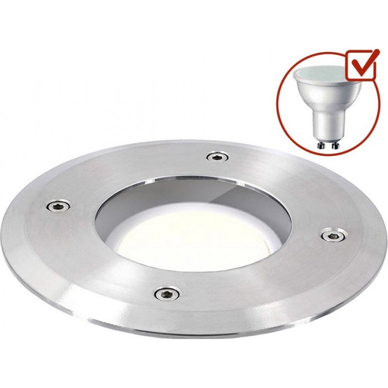 14,95 € Free Shipping | Luminous beacon 5W 4500K Neutral light. Round Shape Ø 11 cm. Recessed floor spotlight + LED bulb. Resistant to corrosion, salt and chlorine Terrace and garden. 316 stainless steel. Stainless steel Color