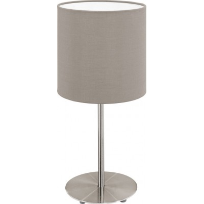 Table lamp Eglo Pasteri 60W Cylindrical Shape Ø 18 cm. Bedroom, office and work zone. Modern and design Style. Steel and Textile. Gray, nickel and matt nickel Color