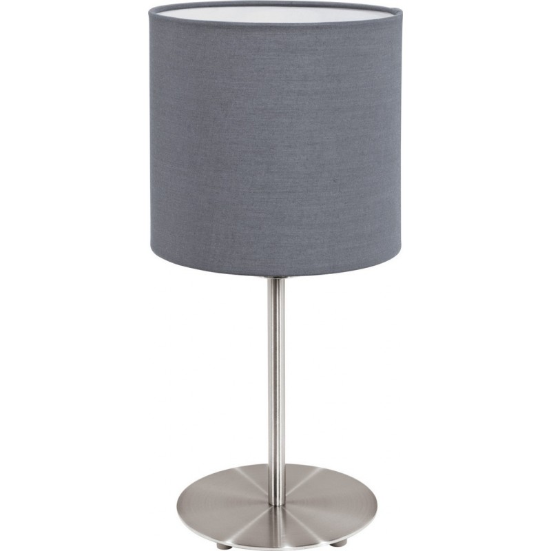 56,95 € Free Shipping | Table lamp Eglo Pasteri 60W Cylindrical Shape Ø 18 cm. Bedroom, office and work zone. Modern and design Style. Steel and Textile. Gray, nickel and matt nickel Color