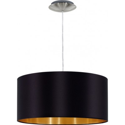 56,95 € Free Shipping | Hanging lamp Eglo Maserlo 60W Cylindrical Shape Ø 38 cm. Living room and dining room. Modern and design Style. Steel and textile. Golden, black, nickel and matt nickel Color