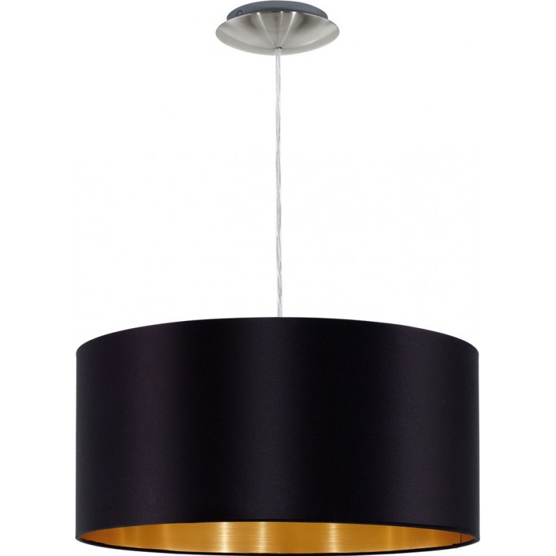 61,95 € Free Shipping | Hanging lamp Eglo Maserlo 60W Cylindrical Shape Ø 38 cm. Living room and dining room. Modern and design Style. Steel and textile. Golden, black, nickel and matt nickel Color