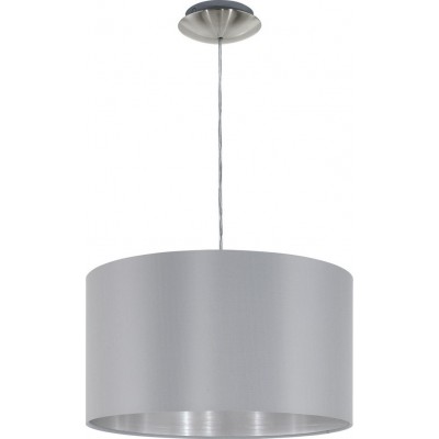 56,95 € Free Shipping | Hanging lamp Eglo Maserlo 60W Cylindrical Shape Ø 38 cm. Living room and dining room. Modern and design Style. Steel and textile. Gray, nickel, matt nickel and silver Color