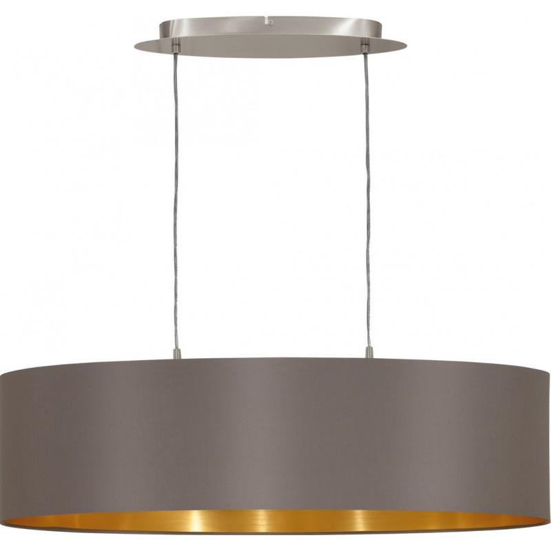 101,95 € Free Shipping | Hanging lamp Eglo Maserlo 120W Oval Shape 110×78 cm. Living room and dining room. Modern and design Style. Steel and textile. Golden, brown, nickel, matt nickel and light brown Color
