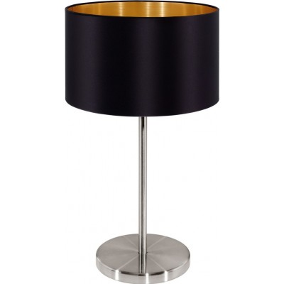 Table lamp Eglo Maserlo 60W Cylindrical Shape Ø 23 cm. Bedroom, office and work zone. Modern and design Style. Steel and textile. Golden, black, nickel and matt nickel Color