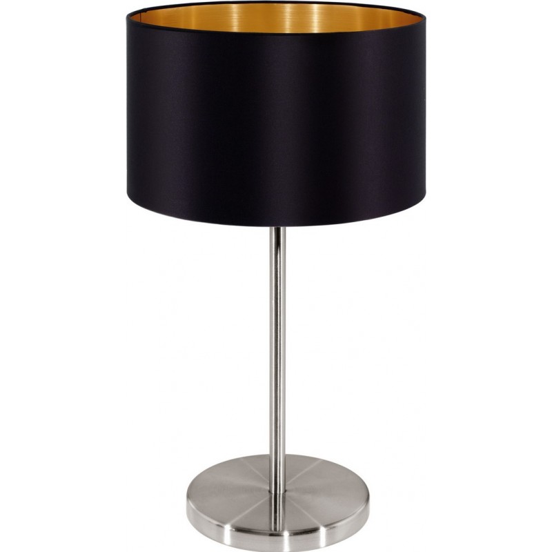 52,95 € Free Shipping | Table lamp Eglo Maserlo 60W Cylindrical Shape Ø 23 cm. Bedroom, office and work zone. Modern and design Style. Steel and textile. Golden, black, nickel and matt nickel Color