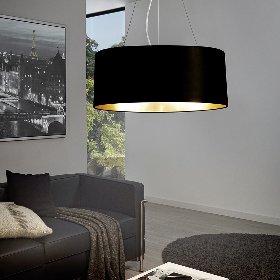47,95 € Kostenloser Versand | Tischlampe Eglo Maserlo 60W Ø 23 cm. Stahl und textil. Golden, schwarz, nickel und matt nickel Farbe