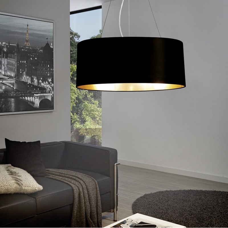 46,95 € Free Shipping | Table lamp Eglo Maserlo 60W Cylindrical Shape Ø 23 cm. Bedroom, office and work zone. Modern and design Style. Steel and textile. Golden, black, nickel and matt nickel Color