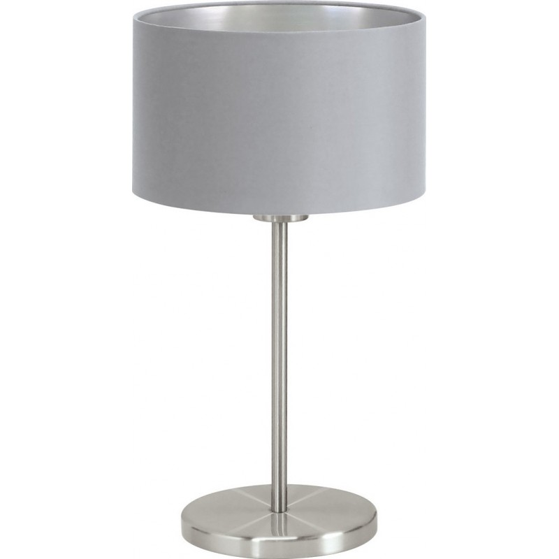 54,95 € Free Shipping | Table lamp Eglo Maserlo 60W Cylindrical Shape Ø 23 cm. Bedroom, office and work zone. Modern and design Style. Steel and textile. Gray, nickel, matt nickel and silver Color