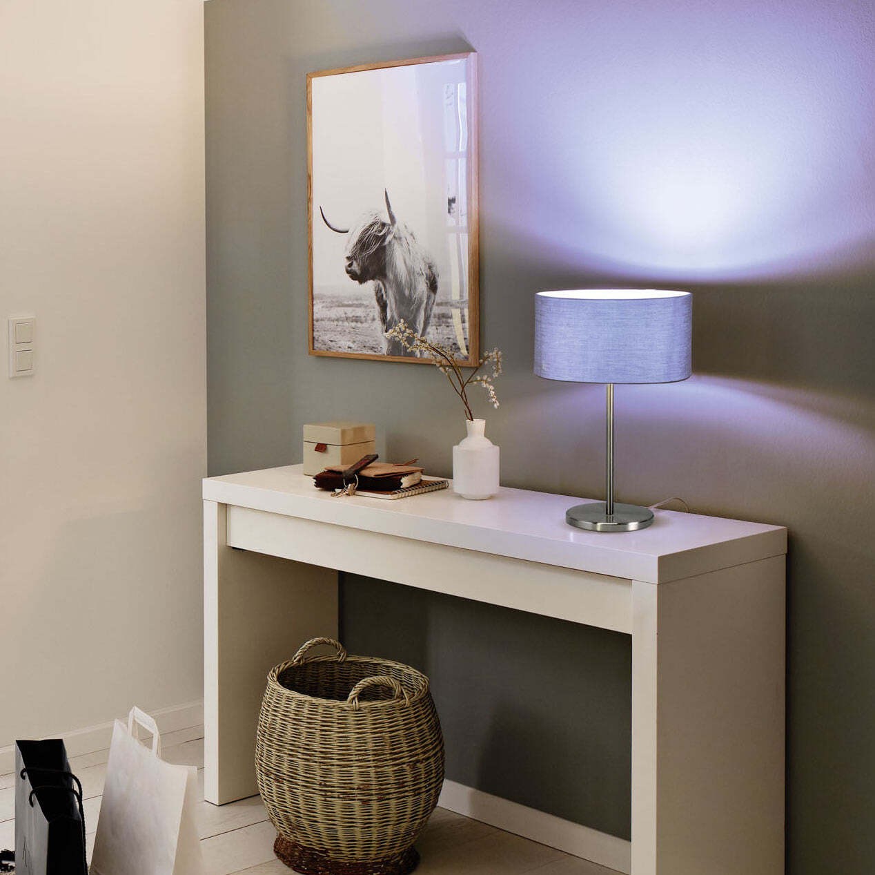 49,95 € Kostenloser Versand | Tischlampe Eglo Maserlo 60W Ø 23 cm. Stahl und textil. Grau, nickel, matt nickel und silber Farbe