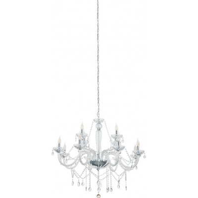 Chandelier Eglo Basilano 1 480W Angular Shape Ø 100 cm. Living room and dining room. Retro, vintage and classic Style. Steel and Glass. Plated chrome and silver Color