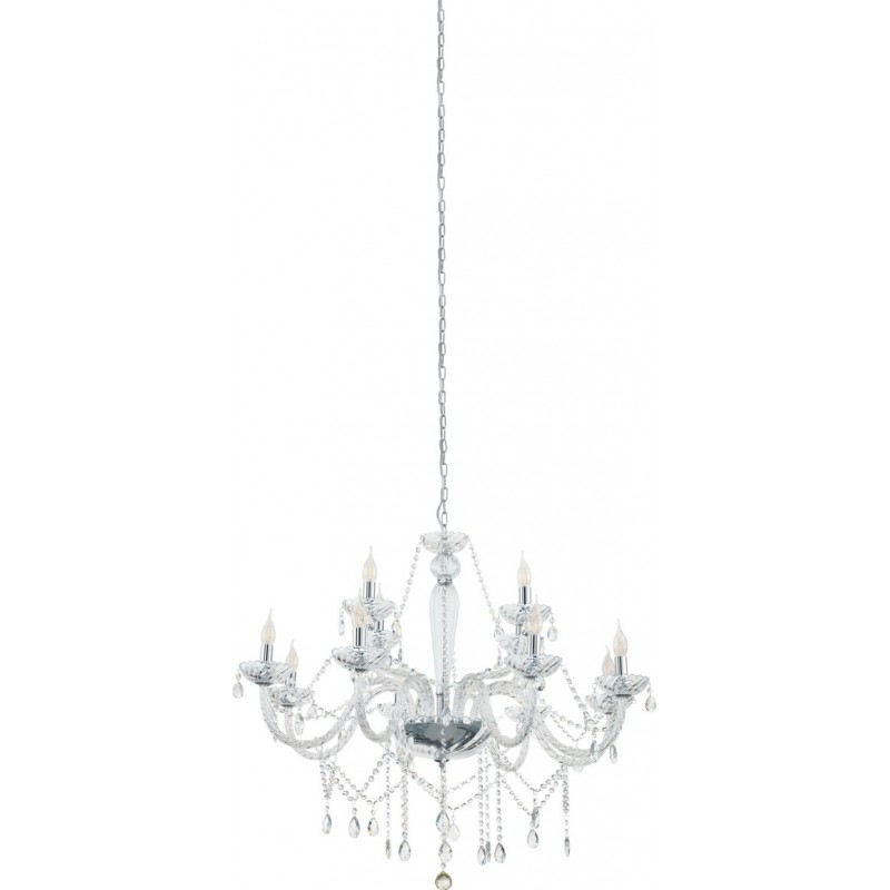 847,95 € Free Shipping | Chandelier Eglo Basilano 1 480W Angular Shape Ø 100 cm. Living room and dining room. Retro, vintage and classic Style. Steel and Glass. Plated chrome and silver Color