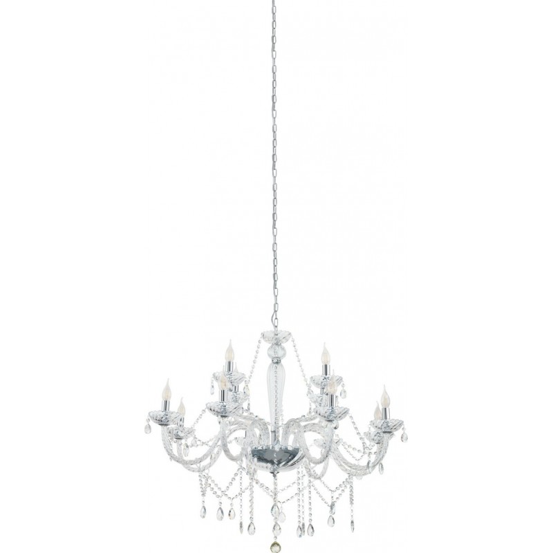 847,95 € Free Shipping | Hanging lamp Eglo Basilano 1 480W Angular Shape Ø 100 cm. Living room and dining room. Retro, vintage and classic Style. Steel and glass. Plated chrome and silver Color