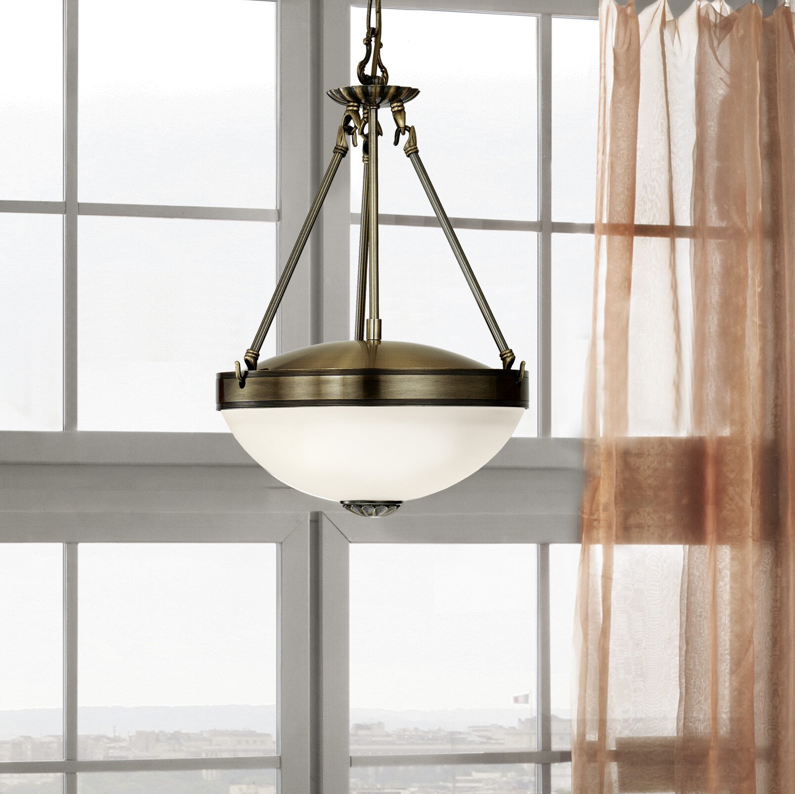 176,95 € Envio grátis | Lâmpada pendurada Eglo Savoy 120W Ø 31 cm. Metais, vidro e vidro acetinado. Cor branco, castanho e óxido
