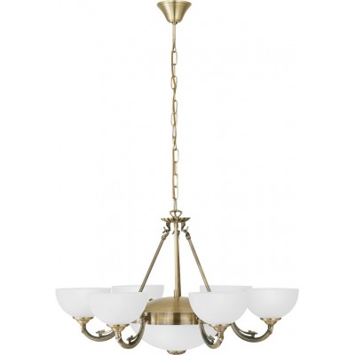 Chandelier Eglo Savoy 360W Conical Shape Ø 74 cm. Living room and dining room. Retro, vintage and classic Style. Metal casting, Glass and Satin glass. White, brown and oxide Color