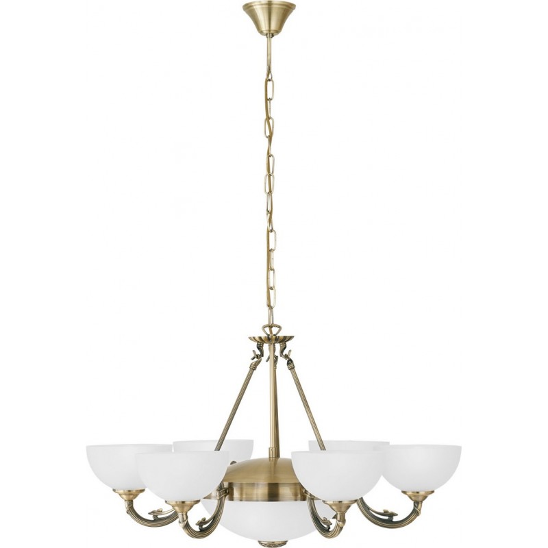 397,95 € Free Shipping | Chandelier Eglo Savoy 360W Conical Shape Ø 74 cm. Living room and dining room. Retro, vintage and classic Style. Metal casting, Glass and Satin glass. White, brown and oxide Color